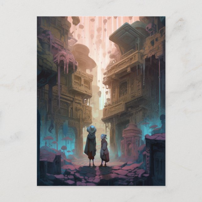 Kids On Old City Street Fantasy Art Postcard (Front)