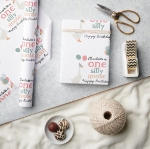 Kids One Silly Goose 1st Cute Birthday Custom Name Wrapping Paper