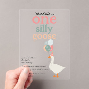 Kids One Silly Goose 1st Cute Birthday Party Acrylic Invitations