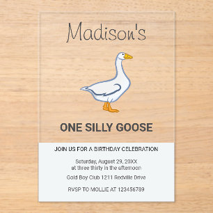 Kids One Silly Goose First Birthday Acrylic Invitations