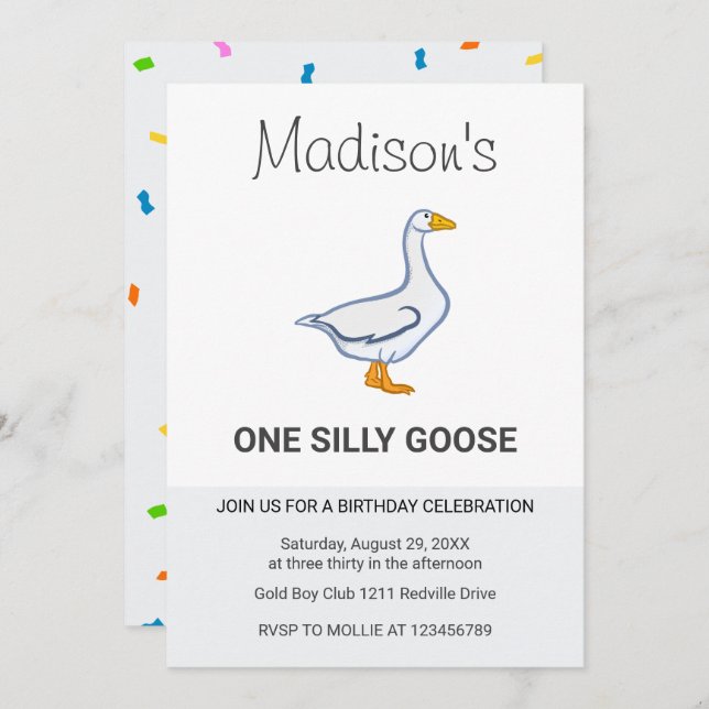 Kids One Silly Goose First Birthday Invitation (Front/Back)