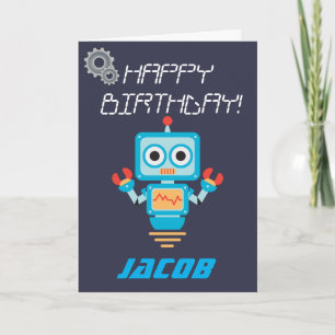 Kids or Boys Personalised Robot Birthday Card