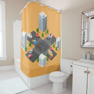 Kids Orange Cars Shower Curtain