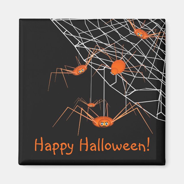 Kids Orange Halloween Spiders Magnet (Front)