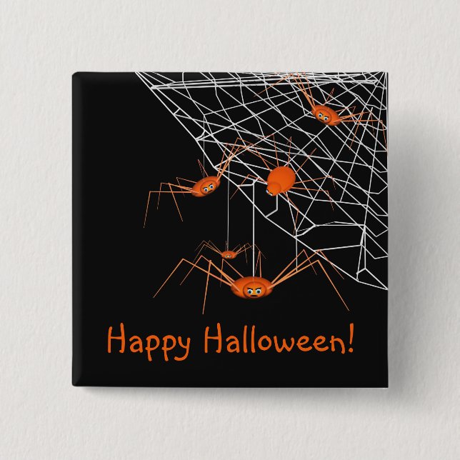 Kids Orange Halloween Spiders Pinback Button (Front)