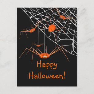 Kids Orange Halloween Spiders Postcard