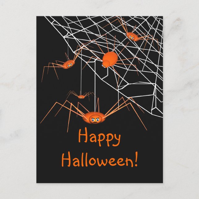 Kids Orange Halloween Spiders Postcard (Front)