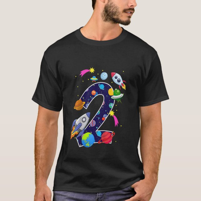 Kids Outer Space 2 Year Old 2nd Birthday Planets A T-Shirt (Front)