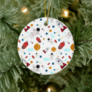 Kid's Outer Space & Astronaut Pattern Ceramic Tree Decoration