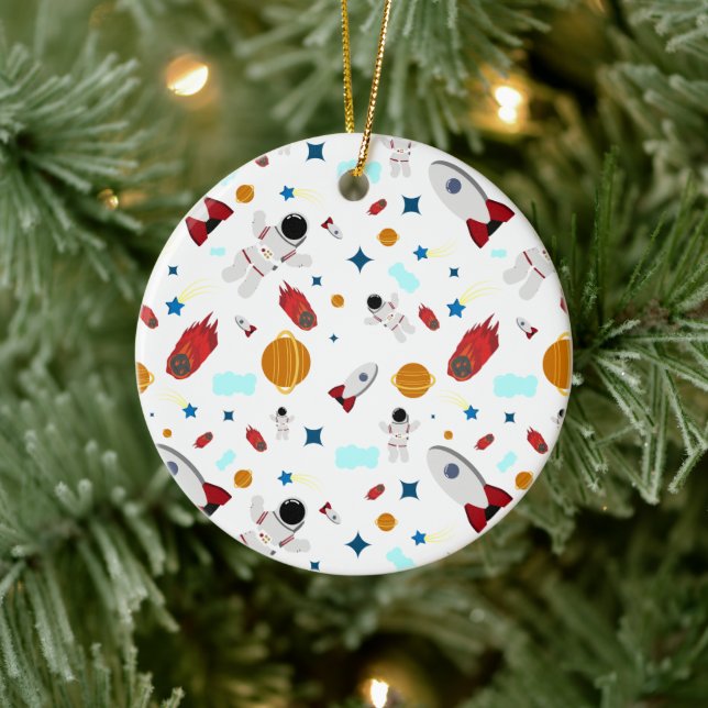 Kid's Outer Space & Astronaut Pattern Ceramic Tree Decoration (Tree)