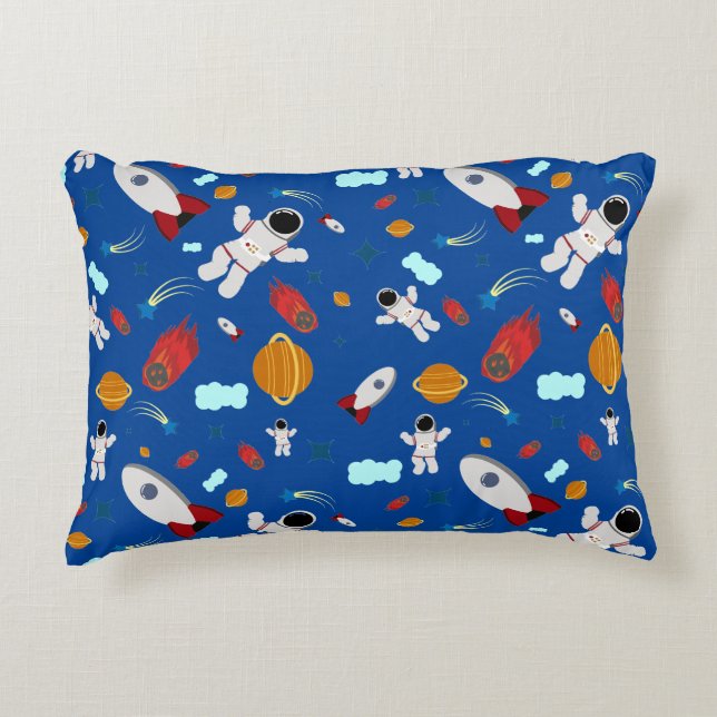 Kid's Outer Space & Astronaut Pattern Decorative Cushion (Front)