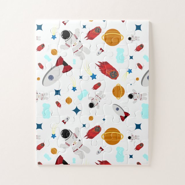 Kid's Outer Space & Astronaut Pattern Jigsaw Puzzle (Vertical)
