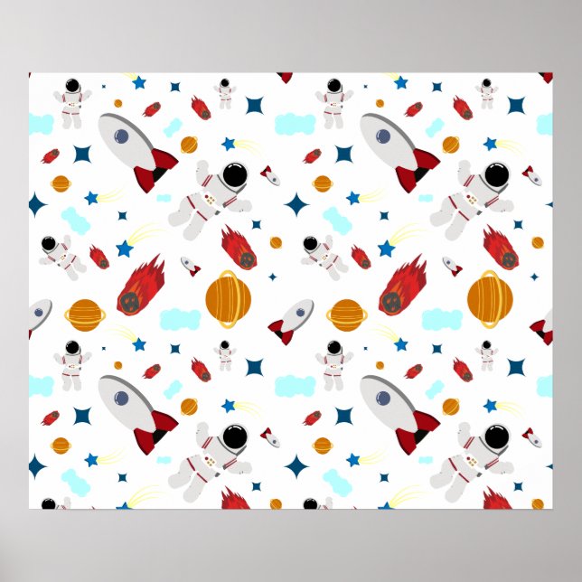 Kid's Outer Space & Astronaut Pattern Poster (Front)