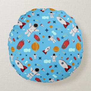 Kid's Outer Space & Astronaut Pattern Round Cushion