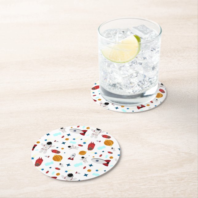 Kid's Outer Space & Astronaut Pattern Round Paper Coaster (Insitu)