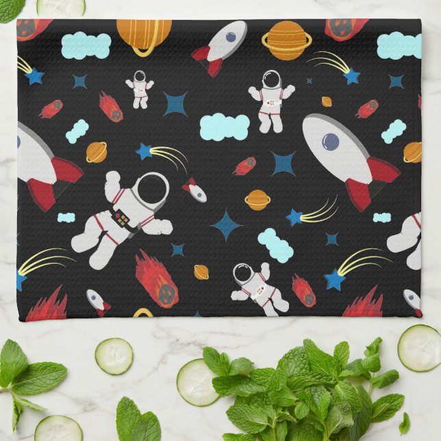 Kid's Outer Space & Astronaut Pattern Tea Towel (Folded)
