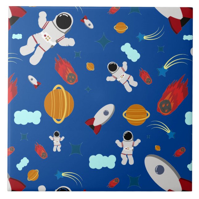 Kid's Outer Space & Astronaut Pattern Tile (Front)