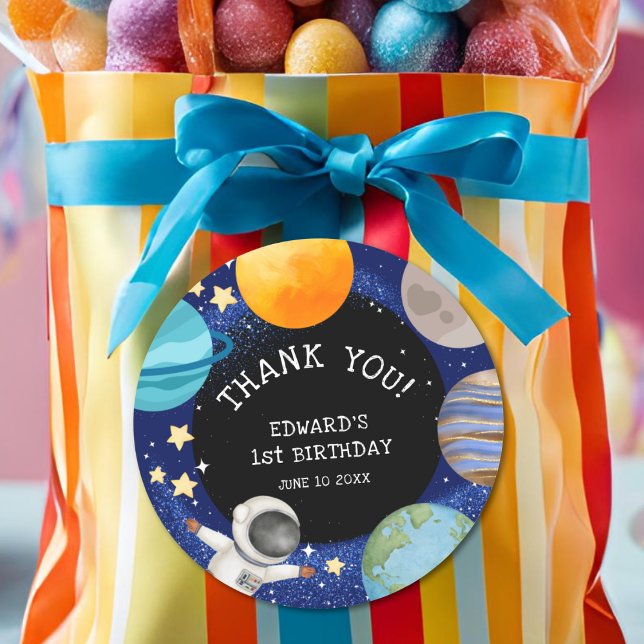 Kid's Outer Space Birthday Thank You Classic Round Sticker (Creator Uploaded)