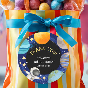 Kid's Outer Space Birthday Thank You Classic Round Sticker