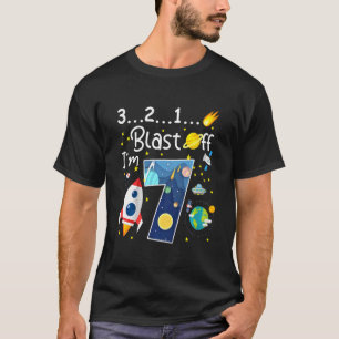 Kids Outer Space Blast Off 7 Year Old 7th Birthday T-Shirt