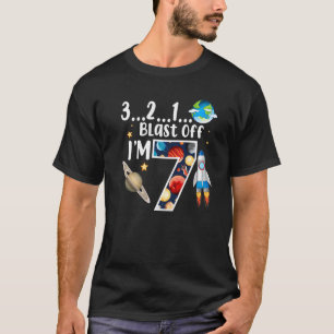 Kids Outer Space Blast Off 7 Years Old Birthday Bo T-Shirt