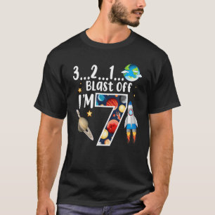 Kids Outer Space Blast Off 7 Years Old Birthday Bo T-Shirt