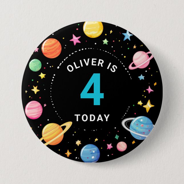 Kids Outer Space Planets Birthday Name Badge (Front)