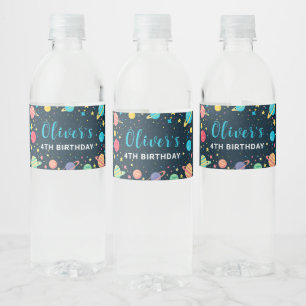 Kids Outer Space Planets Birthday Personalised Water Bottle Label