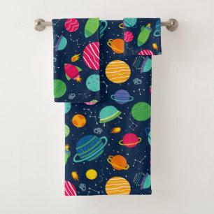 Kids Outer Space Rockets Planets Constellations Bath Towel Set