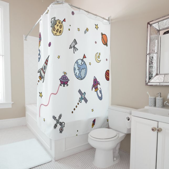 Kids Outer Space Shower Curtain (In Situ)