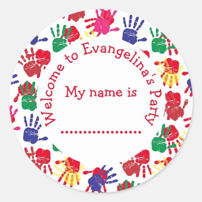 Kids Painting Birthday Party Name Classic Round Sticker (Front)