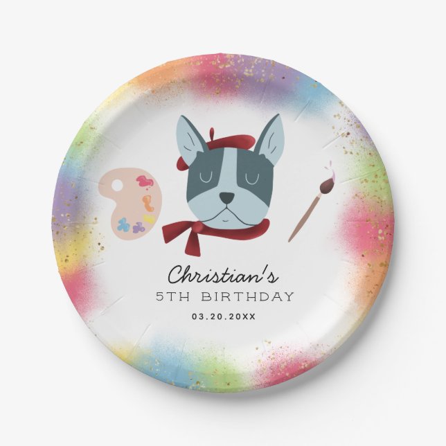 Kids Painting Birthday Party Puppy Dog Paper Plate (Front)