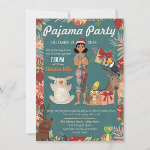 Kids Pajama Party Christmas Holiday Cozy Animals  Invitation