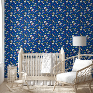 Kids panda polka dot pattern blue background wallpaper