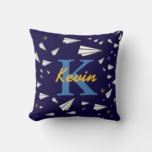 kids paperairplanes personalised cushion (Front)