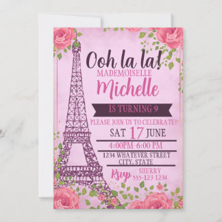 Kids Paris Birthday Party Custom Invitation