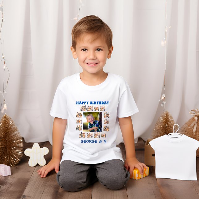 Kids Party Animals Theme Custom Photo Birthday  T-Shirt (Creator Uploaded)