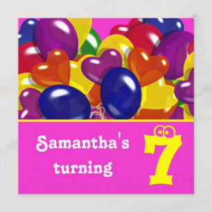 Kids party balloons "hot pink" "any age" invitation