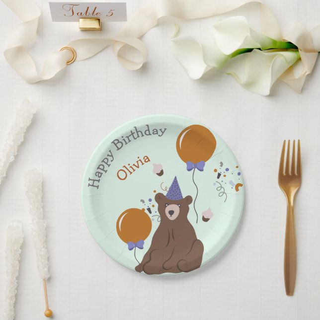 Kids Party Bear Birthday Paper Plate (Wedding)
