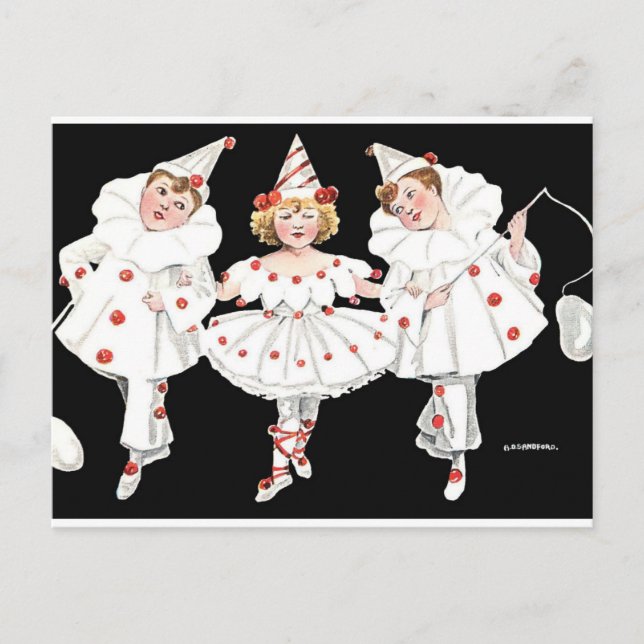 Kids Party Costume Clown Pierrot Boy Girl Invitation Postcard (Front)