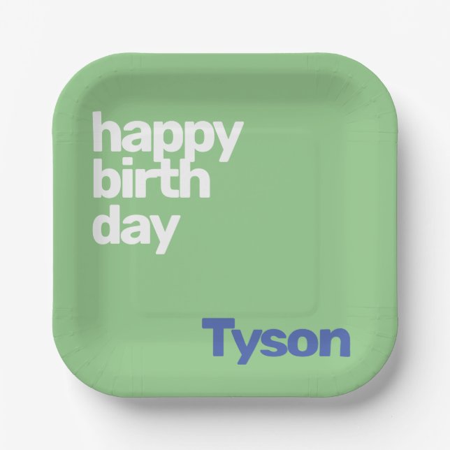 kids party paper plate Happy Birthday green (Front)