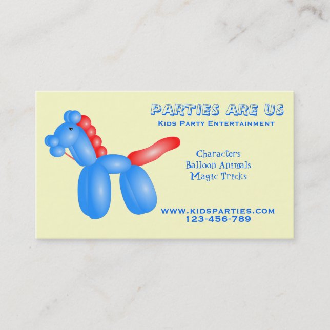 Kids Party planner entertainment freelance Business Card (Front)