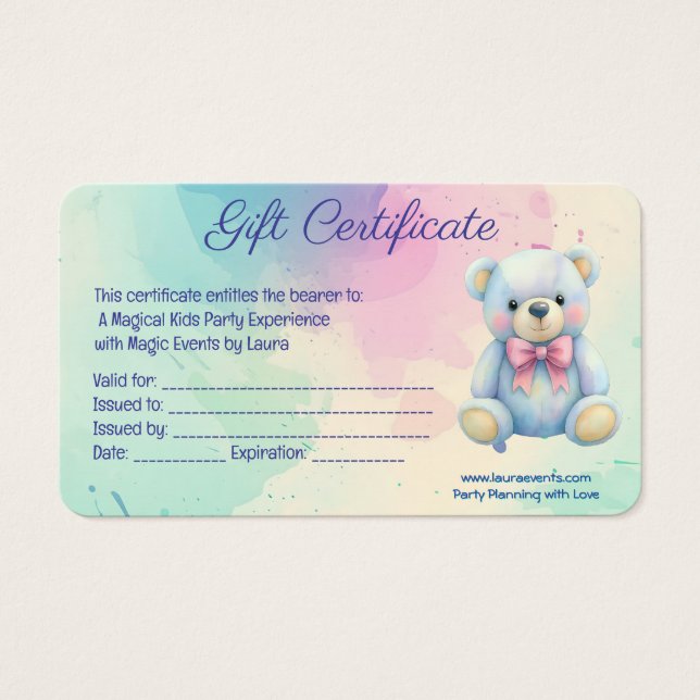 Kids Party Planner Pastel Teddy Bear QR Code Logo (Front)