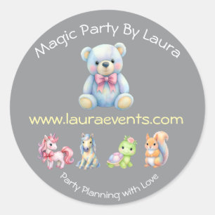 Kids Party Planner Pastel Teddy Bear QR Code Logo Classic Round Sticker