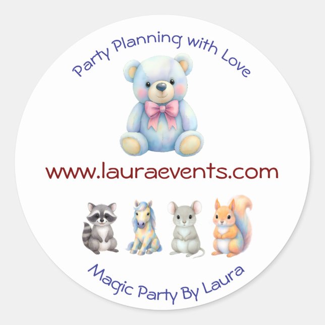 Kids Party Planner Pastel Teddy Bear QR Code Logo Classic Round Sticker (Front)