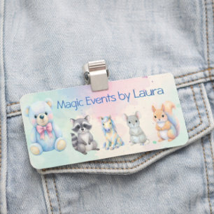 Kids Party Planner Pastel Teddy Bear QR Code Logo Name Tag