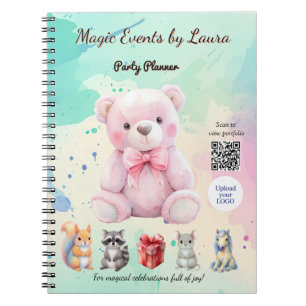 Kids Party Planner Pastel Teddy Bear QR Code Logo Notebook