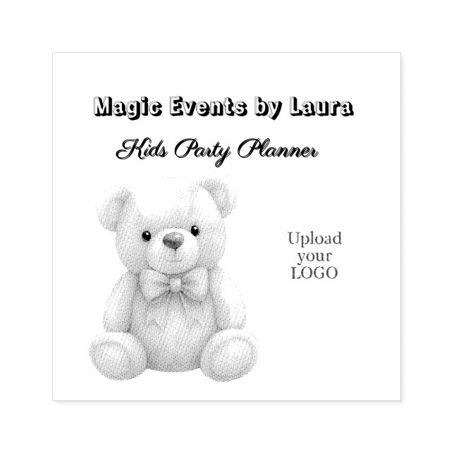 Kids Party Planner Pastel Teddy Bear QR Code Logo Rubber Stamp (Imprint)