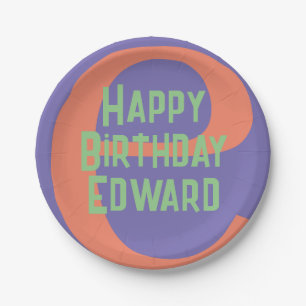 Kids party plate happy birthday purple coral mint