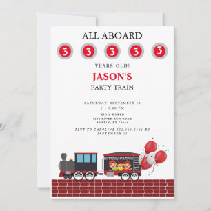 Kids Party Train Age Birthday Invitation